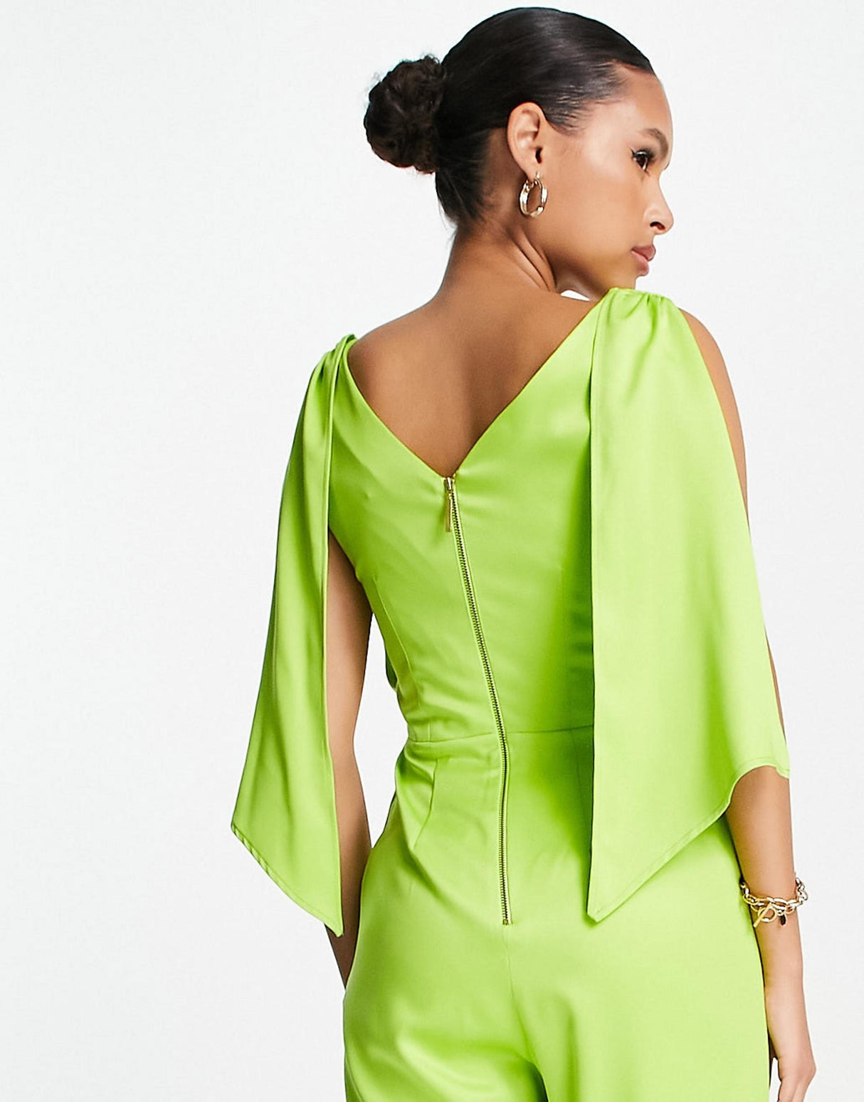 Closet London Drape Satin Wide Leg Jumpsuit In Lime