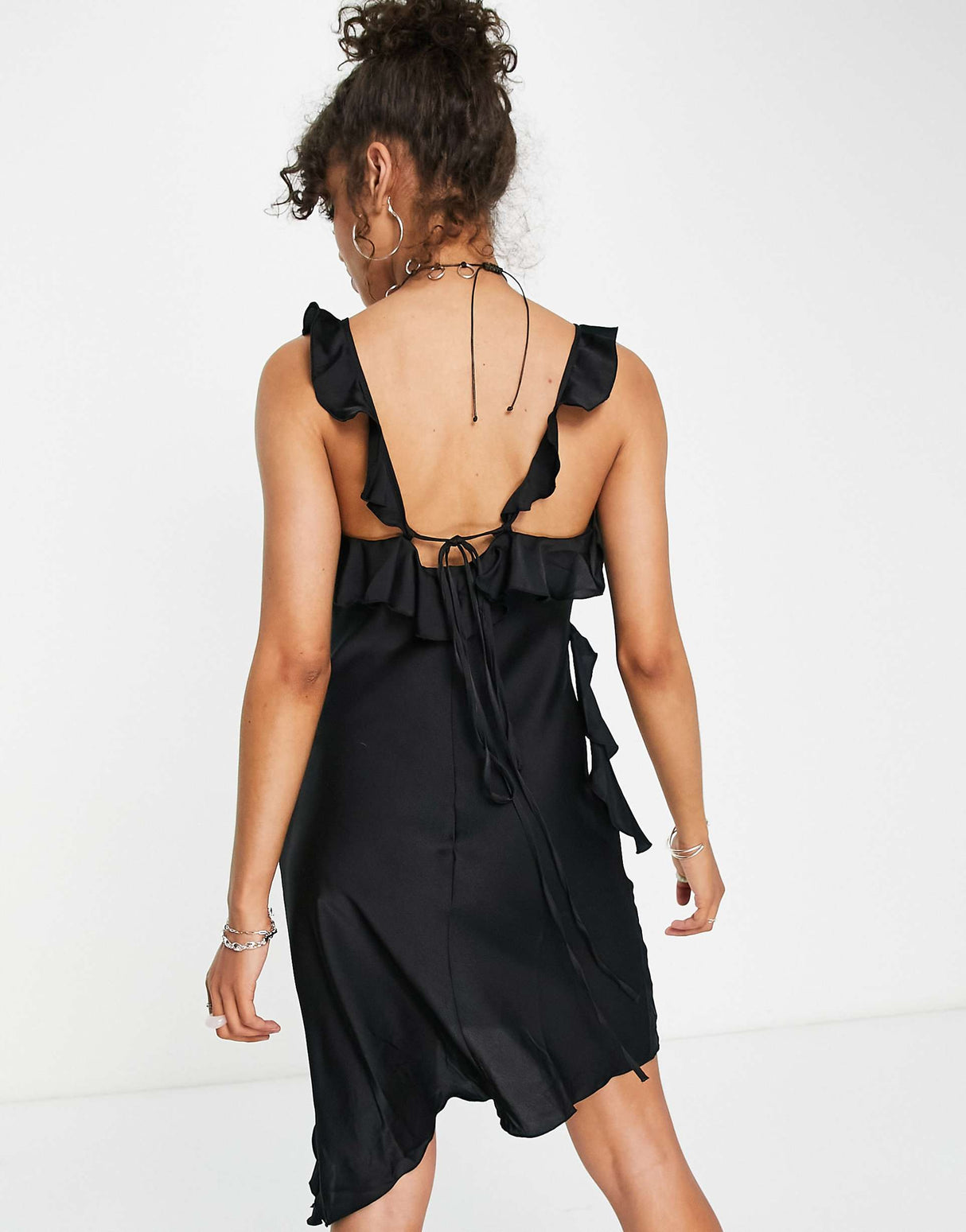 Weekday Wave Frill Detail Mini Dress In Black