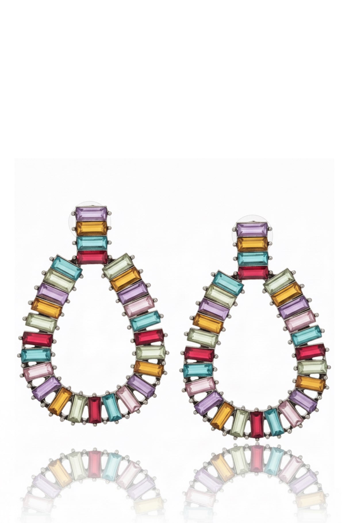 Liv Oliver 18K Gold Multi Color Baguette Pear Drop Earrings