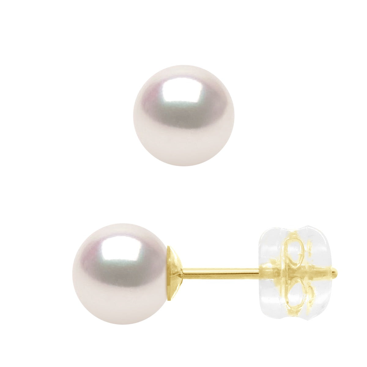 Earrings In Yellow Gold 750 and Real Cultured Pearls AKOYA Japanese Certified Round 6-7 mm - Longueur 42 cm