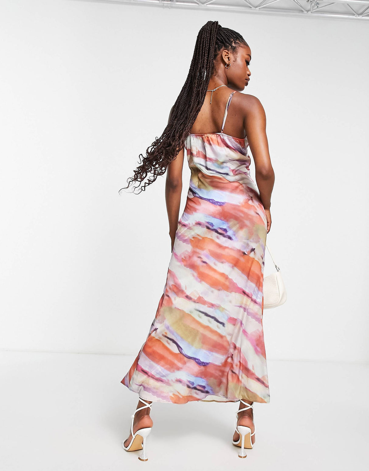 In The Style X Yasmin Devonport Exclusive Satin Plunge Front Maxi Dress In Multi Abstract Print