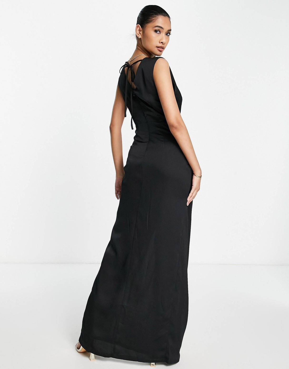 Liquorish Satin Wrap Front Maxi Dress In Black