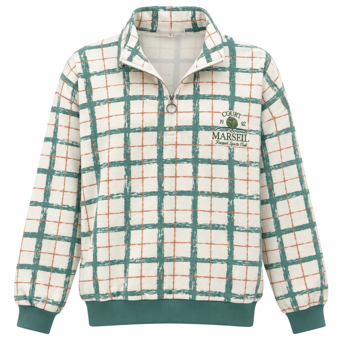 Asos Design Co-Ord Oversized Velour Half Zip Sweatshirt In All Over Check