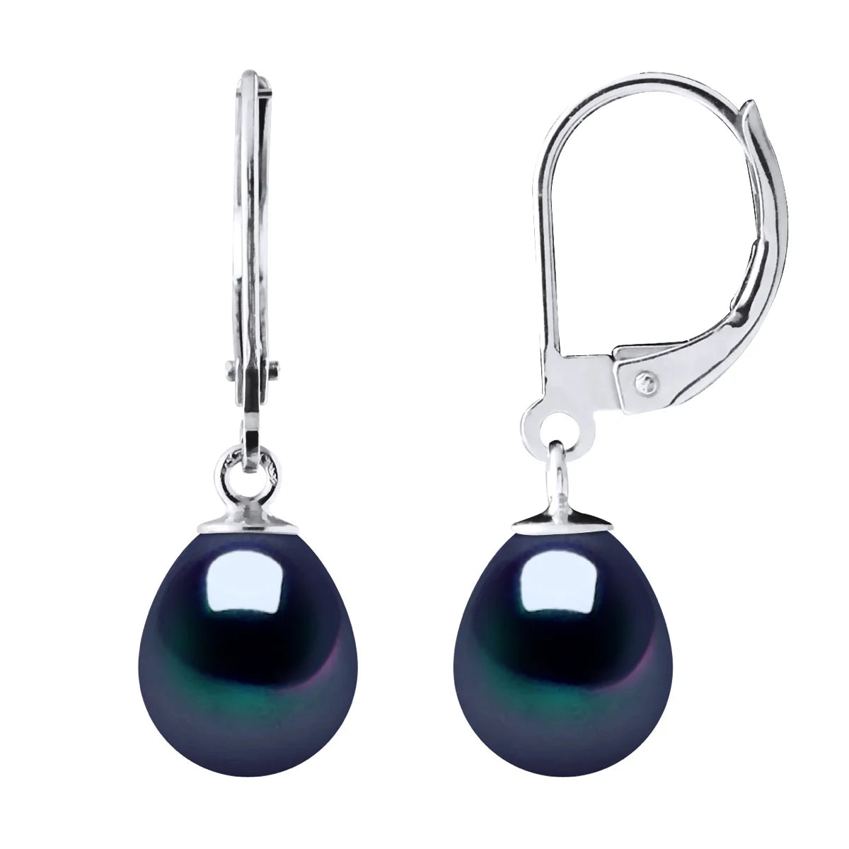 Drop Earrings Freshwater Pearl Black White Gold 8-9mm