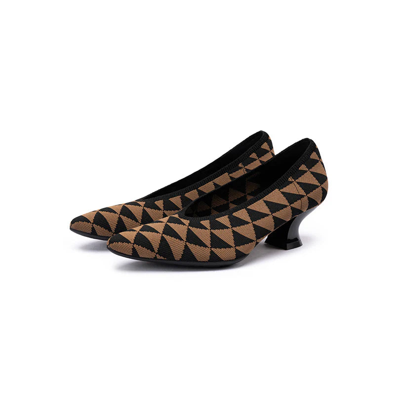 French Chic Geometric Low Heels - Coffee