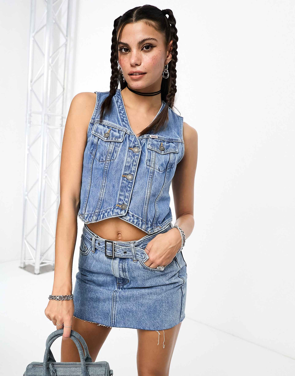 Guess Originals Co-Ord Denim Vest In Medium Wash