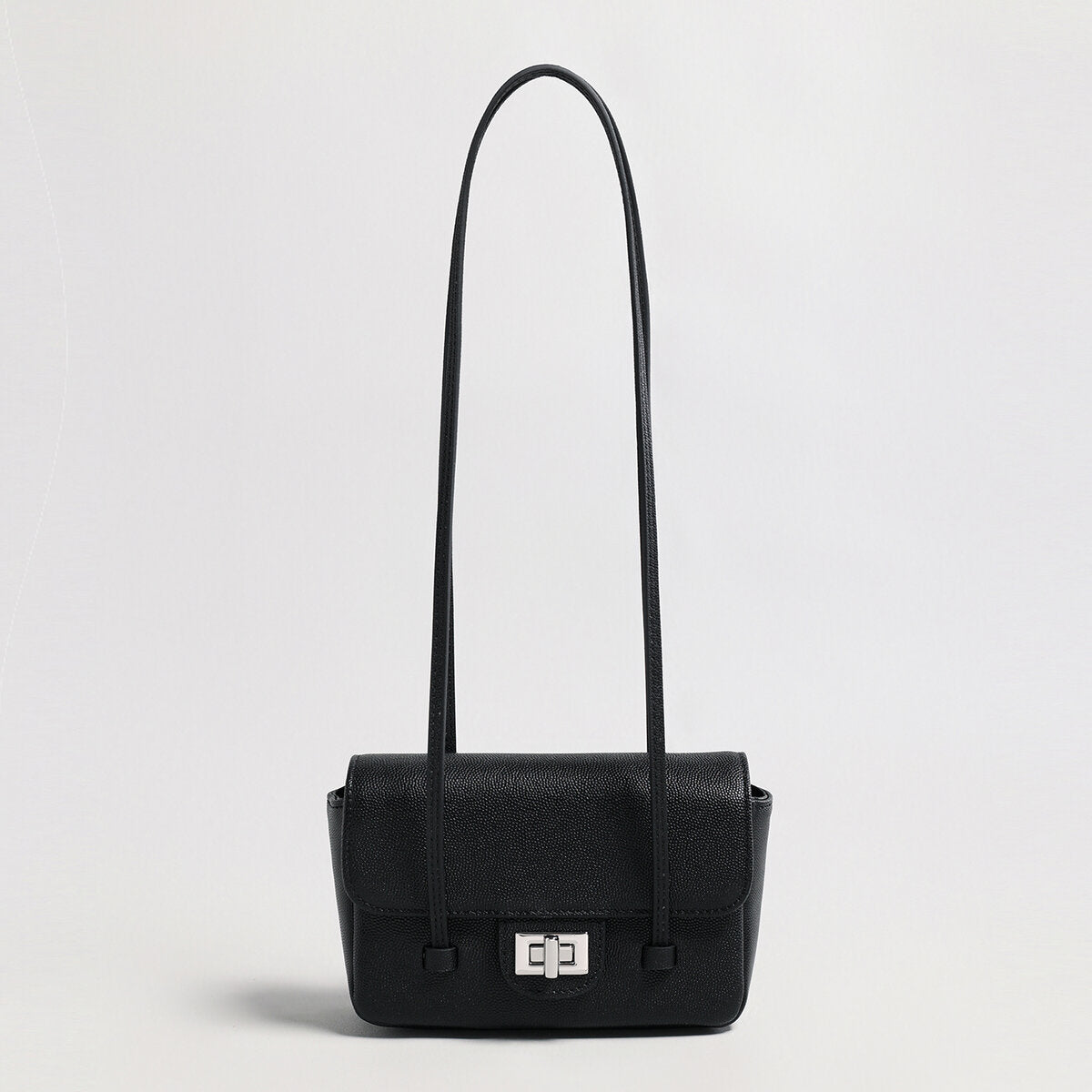 French Chic Pebbled Leather Baguette Bag - Black