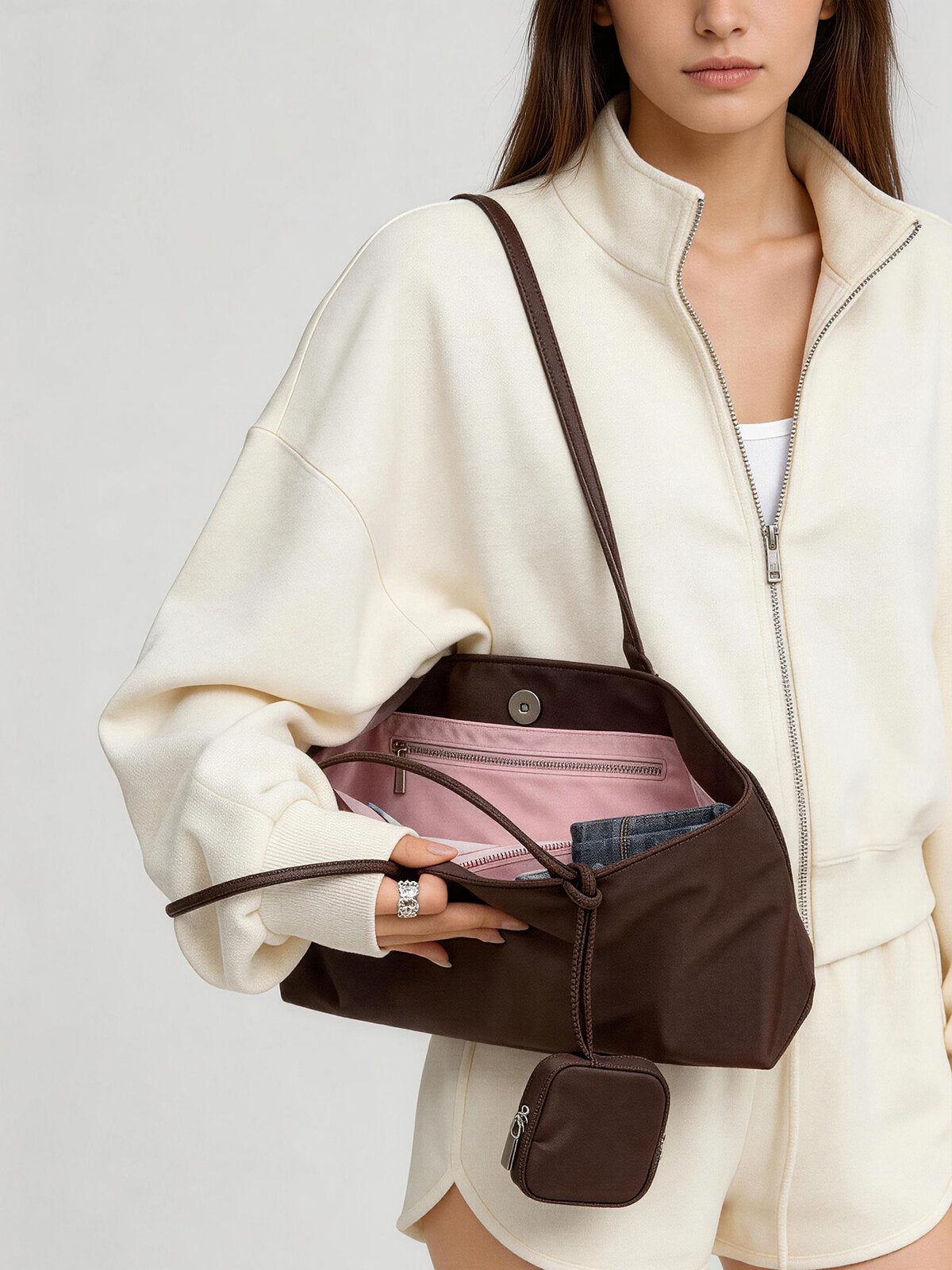 Nylon Tote Bag - Chocolate