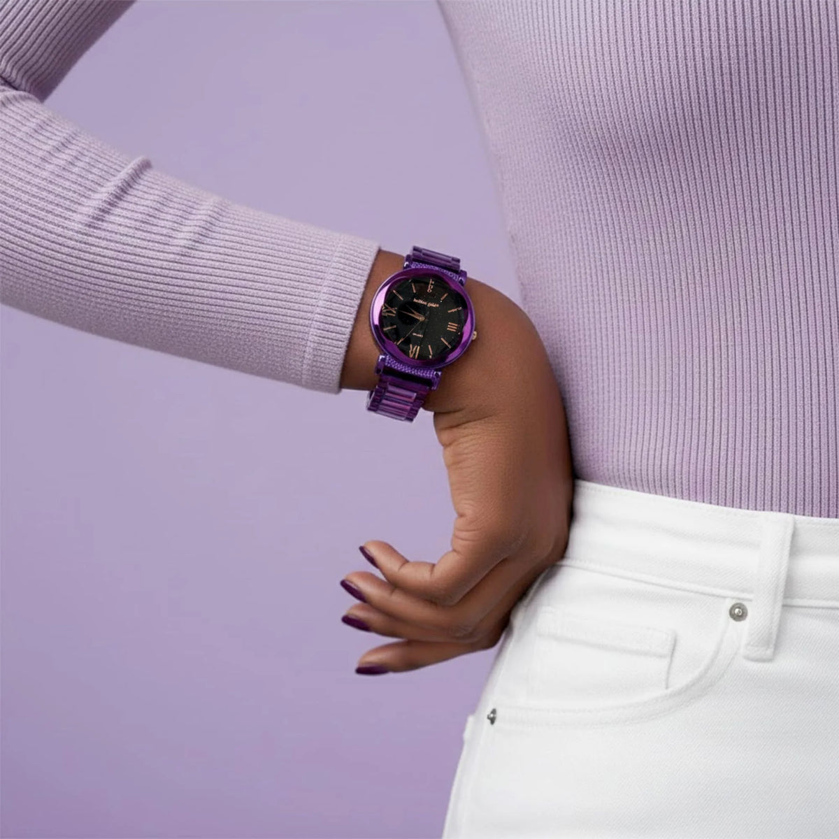 Bullion Gold Bullion Gold Romish Watch Embellished with Glittering Crystals - Purple and Black