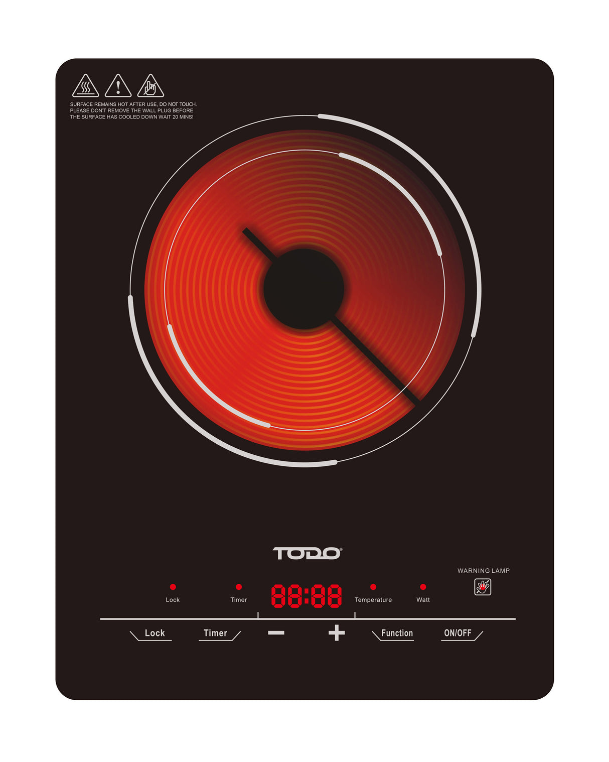 TODO 2000W Infrared Hotplate Electric Cooktop Tempered Crystal Glass Touch Control