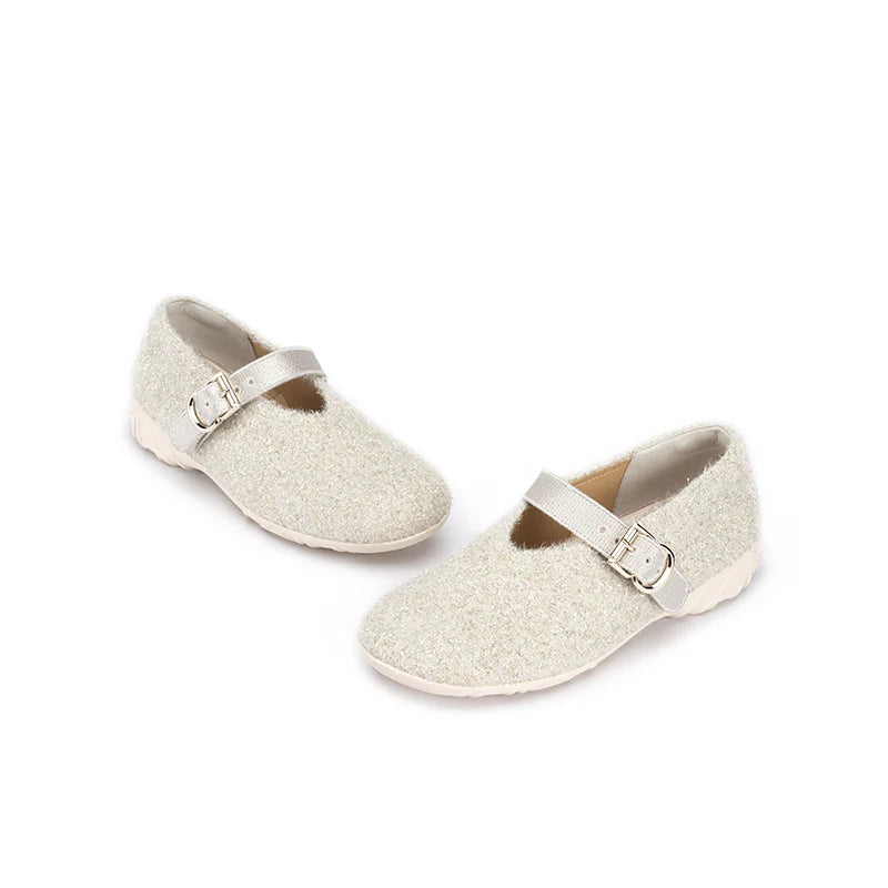 Fuzzy Mary Jane Flats - Ivory