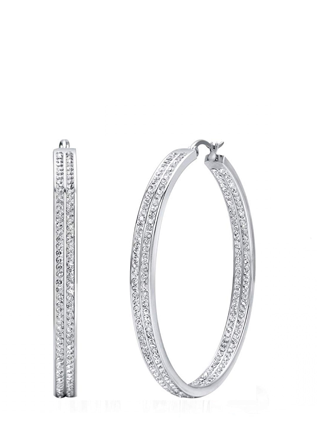 Liv Oliver Silver Crystal Inside Out Double Row Hoop Earrings