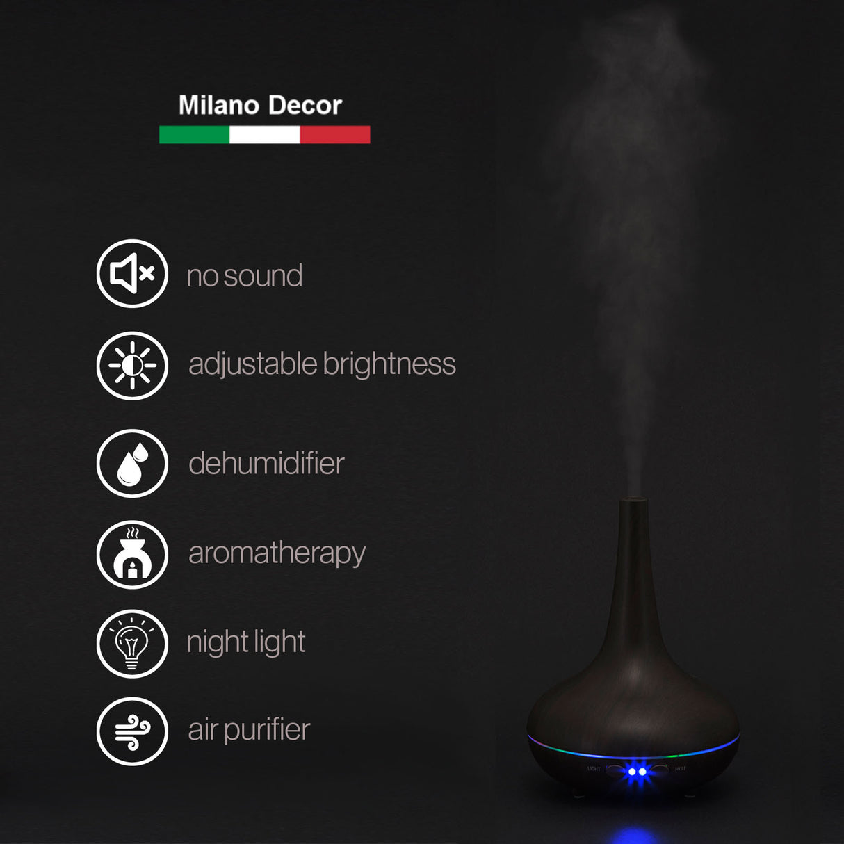 Milano Decor Ultrasonic Aroma Diffuser - Dark Wood Grain