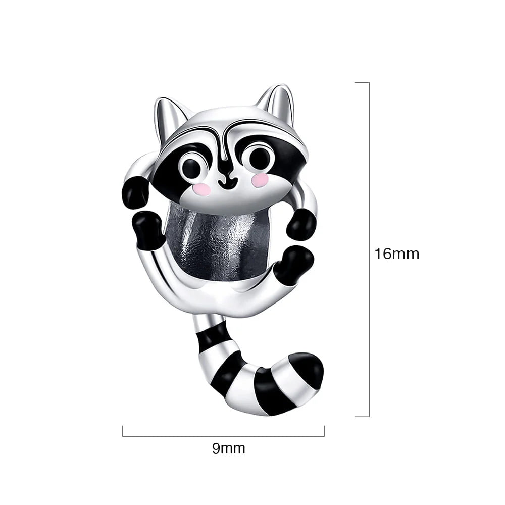 Solid 925 Sterling Silver Jumpy Fun Racoon Pandora Inspired Charm