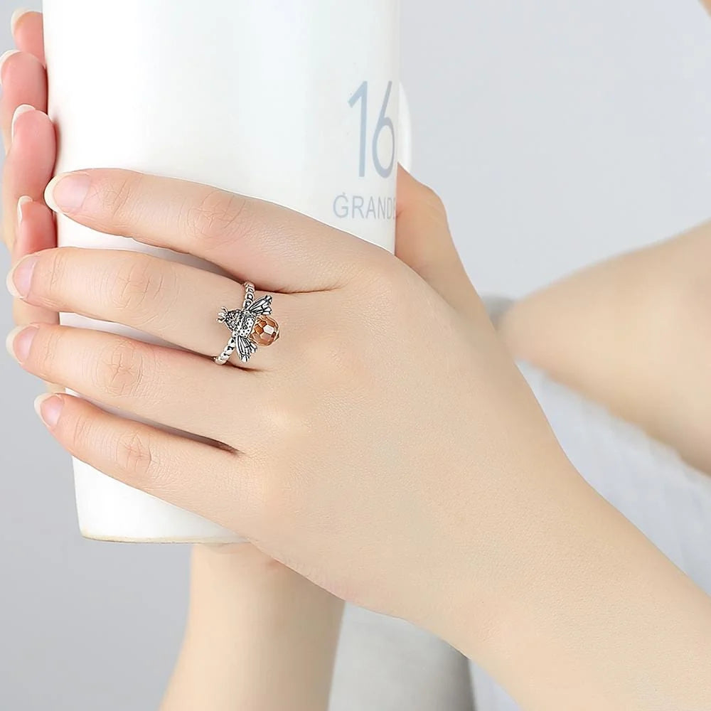 Solid 925 Sterling Silver Zirconia Queen Bee Ring