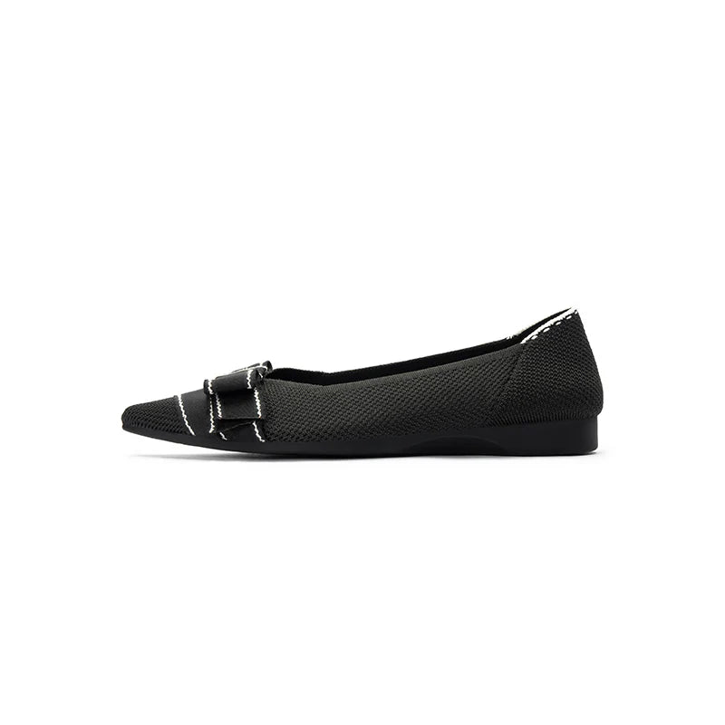 Vintage Bow Pointed Toe Flats - Black