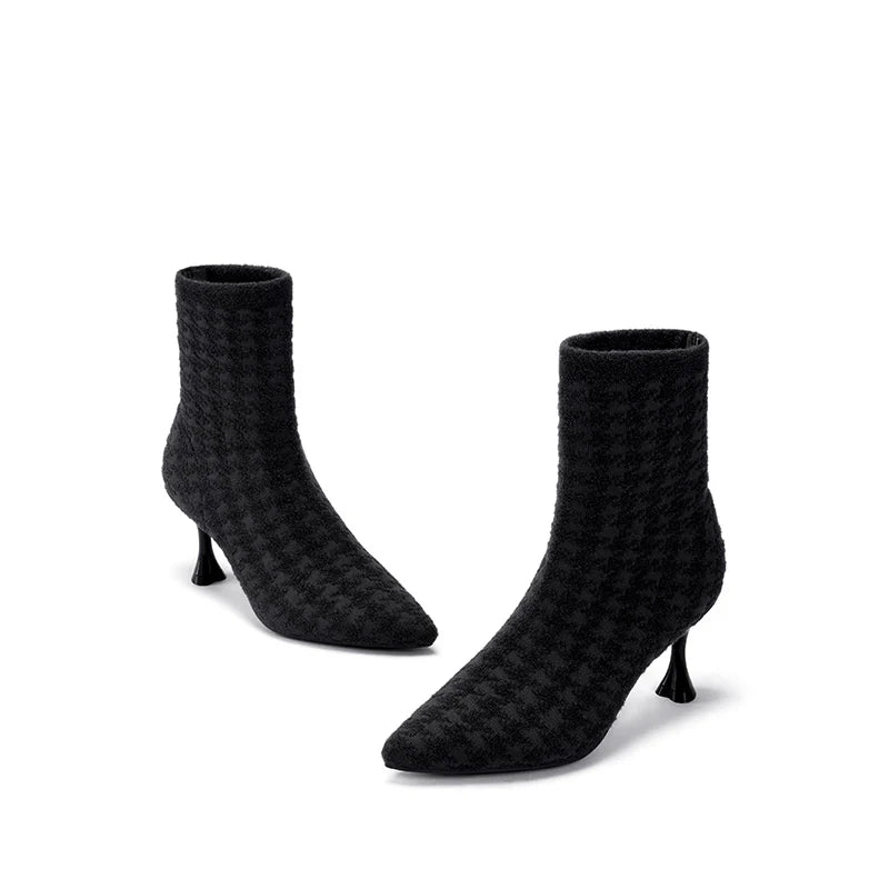Pointed Toe Stiletto Heel Stretch Ankle Boots - Black