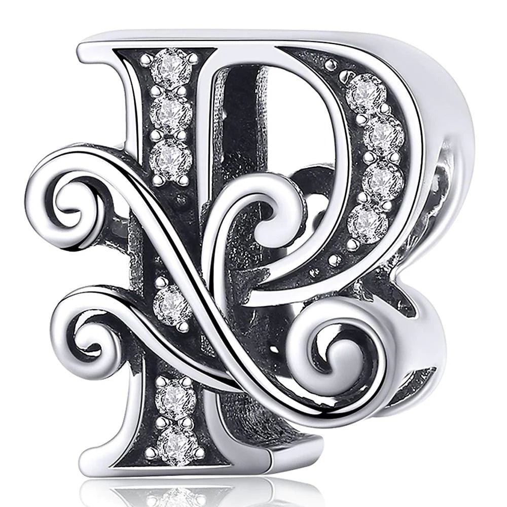 Solid 925 Sterling Silver Vintage Inspired Antique Alphabet Charm