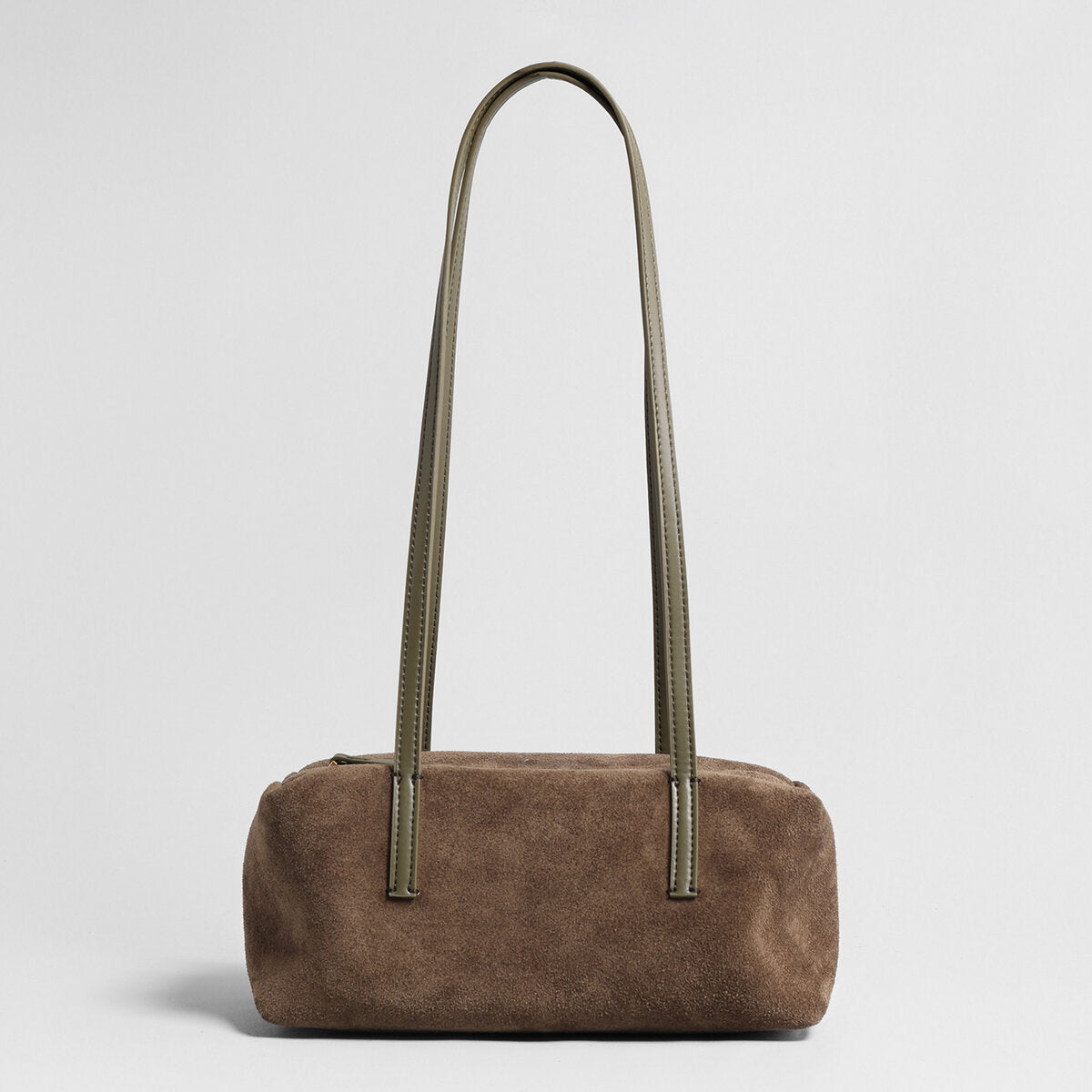 Suede Leather Structured Bowling Bag - Coffee
