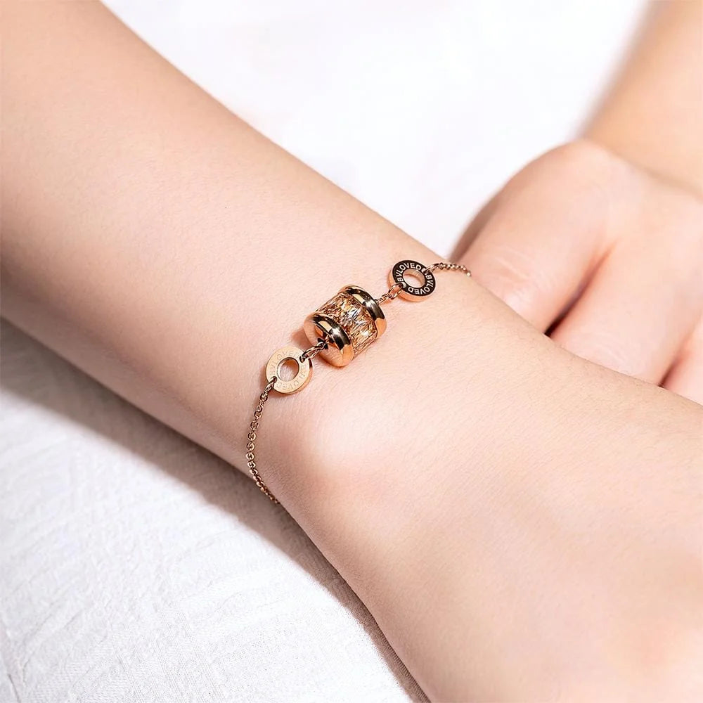 Bullion Gold Minimalist BVLOVED Champagne Crystal Charm Bracelet