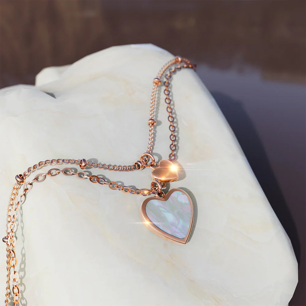 Bullion Gold River's Heart Bracelet in Rose Gold Stainless Steel