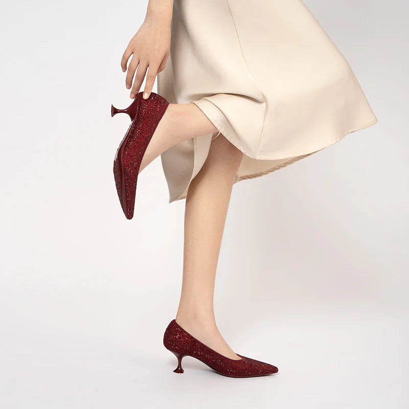 Cocktail Rhinestone Kitten Heels - Wine
