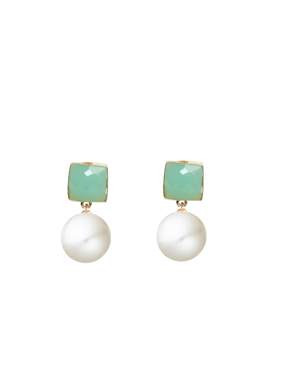 Liv Oliver 18K Gold Chalcedony & Pearl Drop Earrings