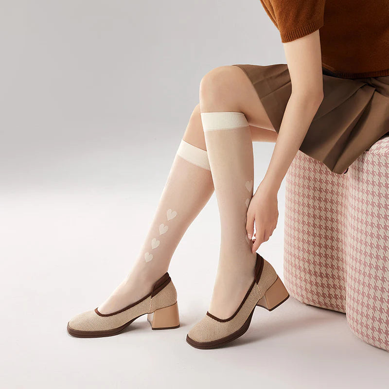 Vintage Square Toe Mary Jane Pumps - Nude