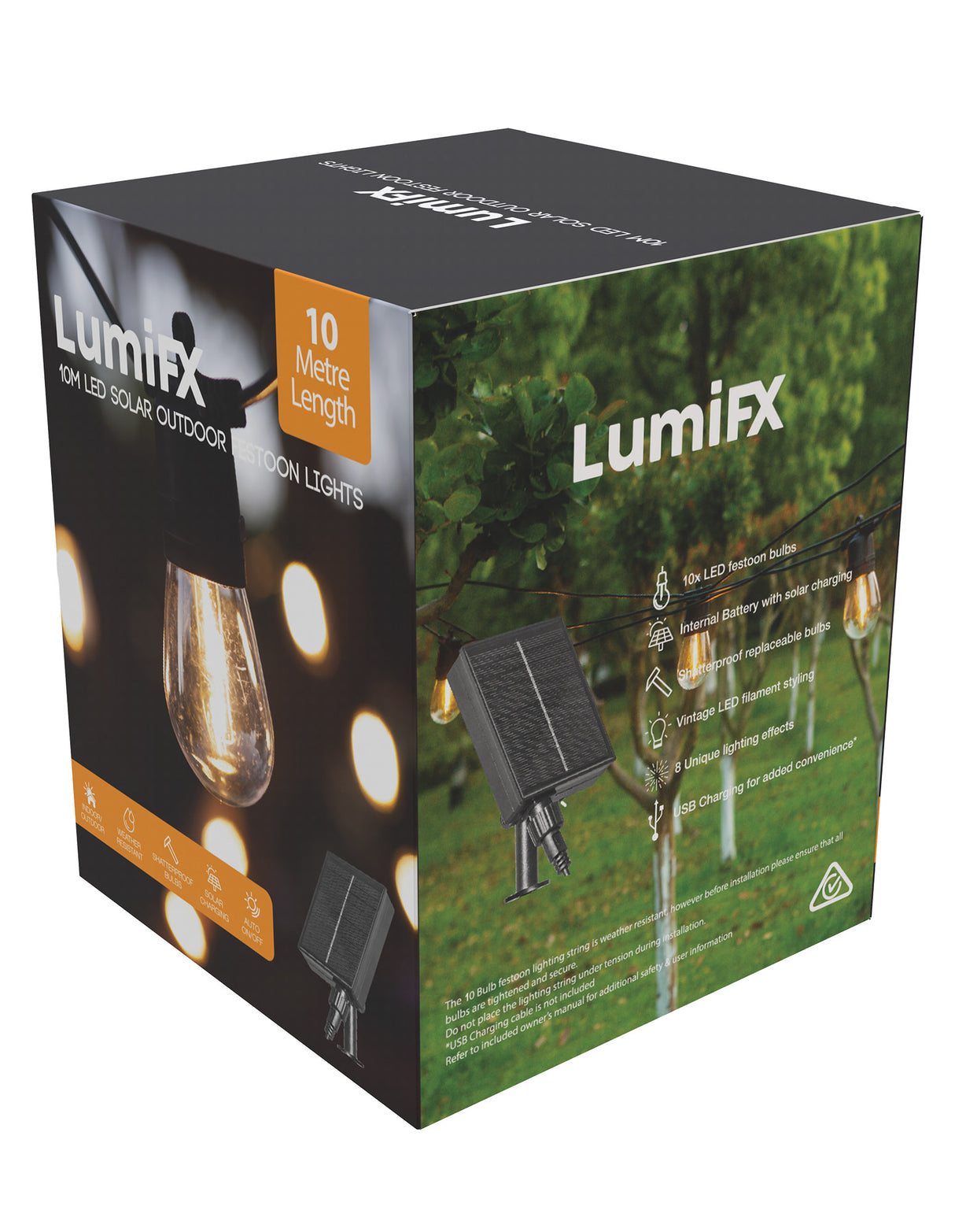 LumiFx 10 Bulb Solar Outdoor Festoon Lights