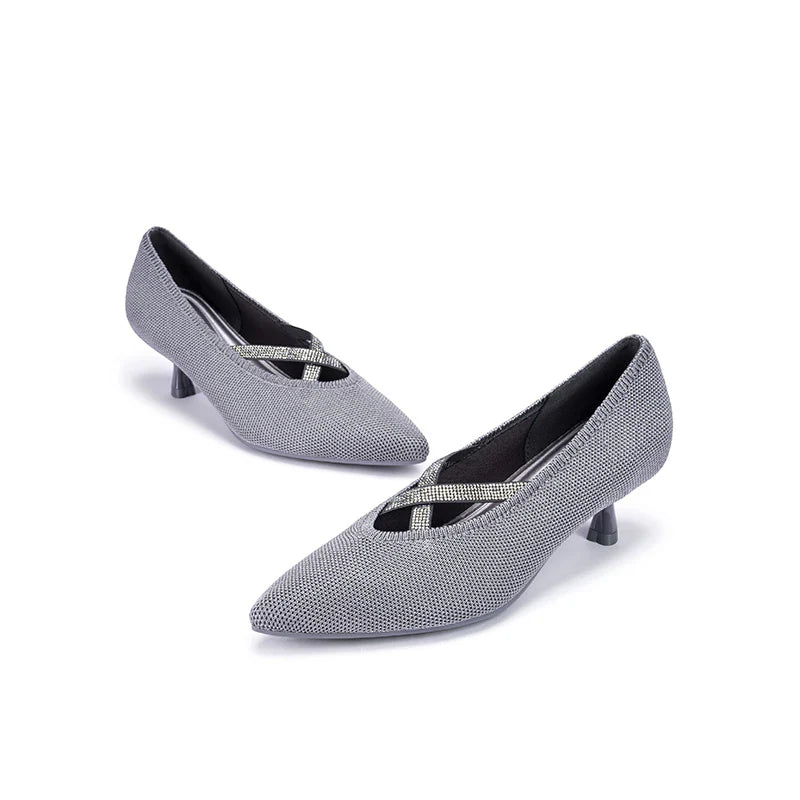Countess Cross-Strap Kitten Heels - Grey