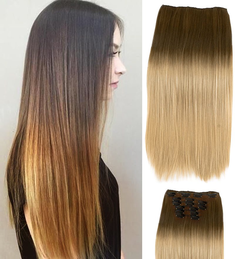 22" Two Tone Ombre Blonde Deluxe Synthetic Hair Straight 7Piece 16Clips 04