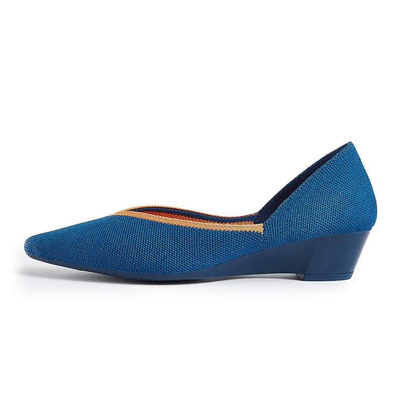 Minimalist Heart Heel Pointed Toe Knit Flats - Peacock