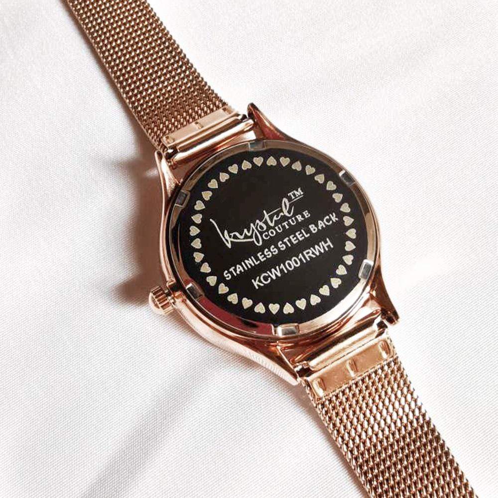 Boxed of Krystal Couture Mineral Glass Watch with Earrings Embellished with Crystals from SWAROVSKI® Set in Rose Gold