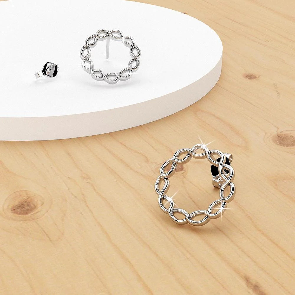Solid 925 Sterling Silver Infinity Circle Earrings