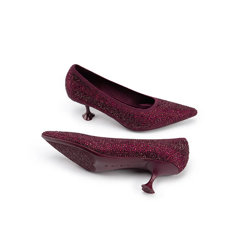 Cocktail Rhinestone Kitten Heels - Wine