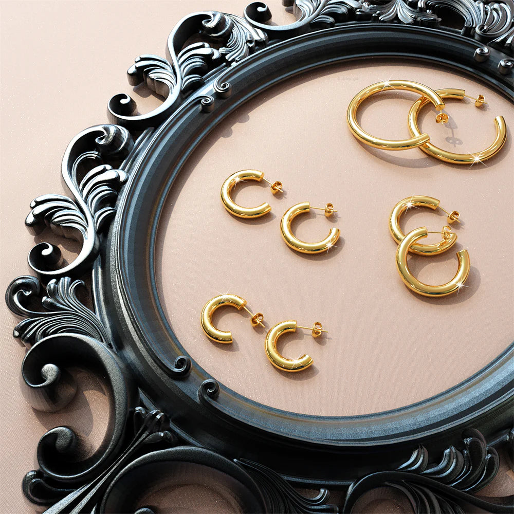 Bullion Gold Creole C-Hoop Gold Layered Earrings