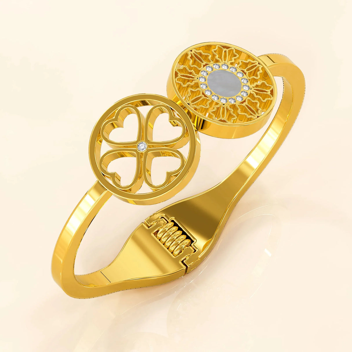 Bullion Gold Artistic Floral Hinged Bangle