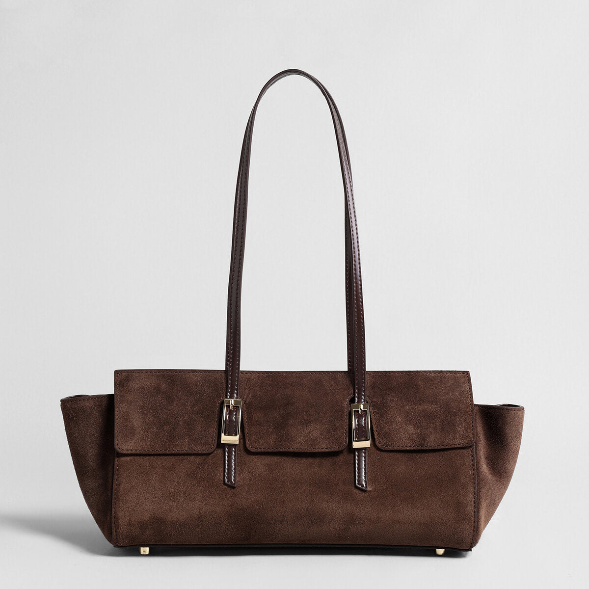 Suede Leather Winged Shoulder Bag - Coffee