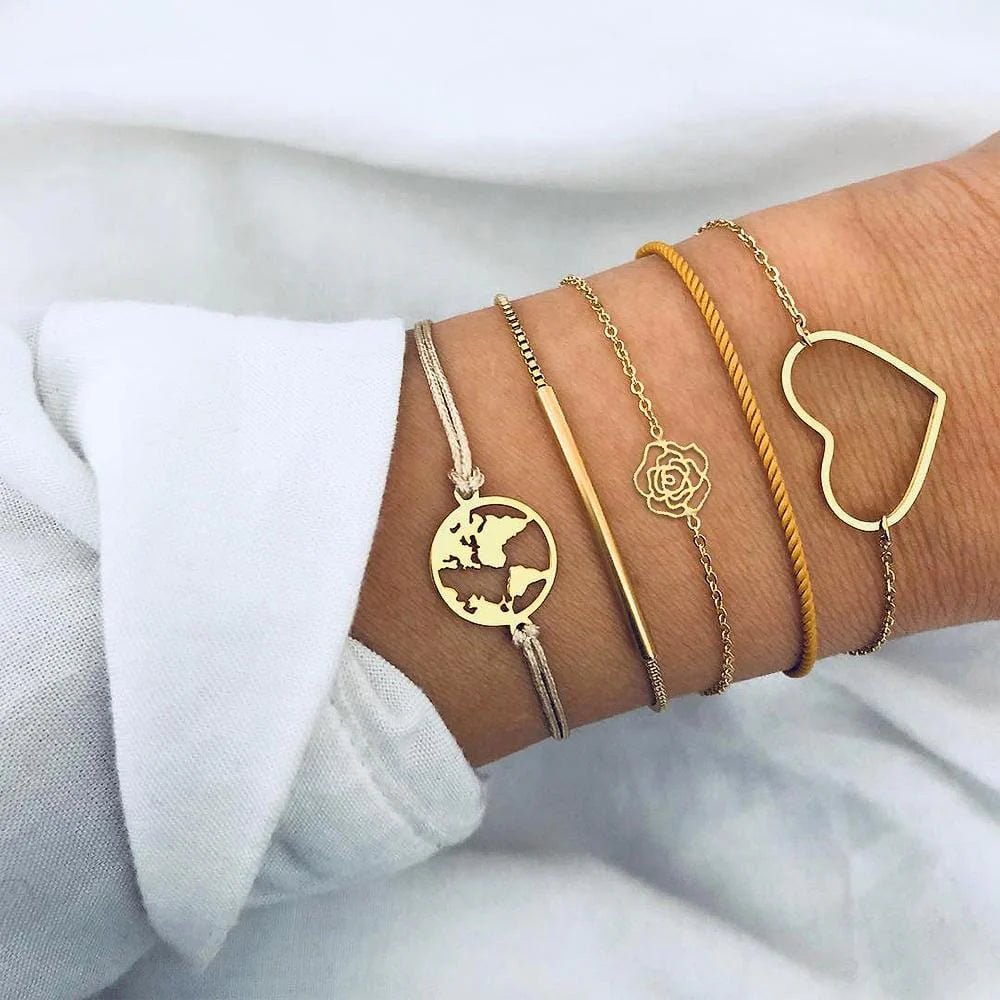 Bohemian 5-Piece Charm Bead Bracelet Set