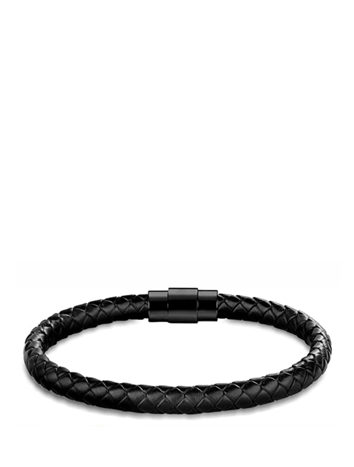 Stephen Oliver Black Plated Black Leather Bracelet