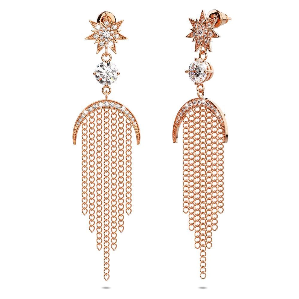 Bullion Gold Star Sun & Moon Diamonelle Chandelier Tassle Drop Earrings Rose Gold