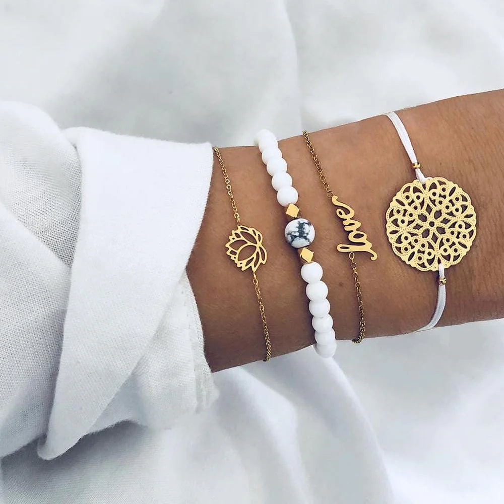 Bohemian 4-Piece Charm Bead Bracelet Set
