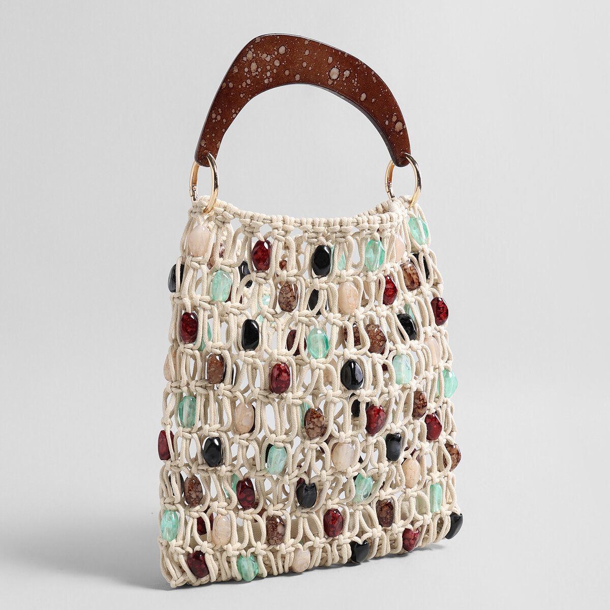 Beaded Macramé Net Handbag - Ivory