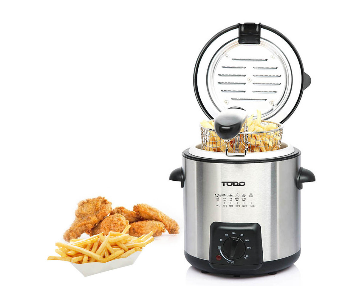 TODO 0.9L Deep Fryer Adjustable Thermostat Dial - Black Stainless Steel Housing Basket