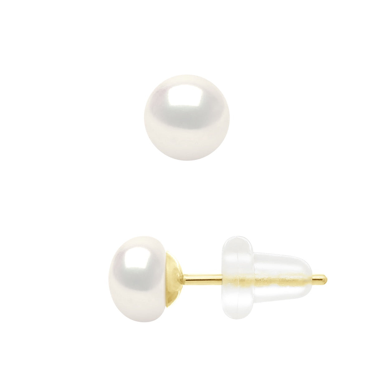Earrings Real Cultured Freshwater Pearls Button 5-6 mm - Natural Pearl White - Longueur 42 cm