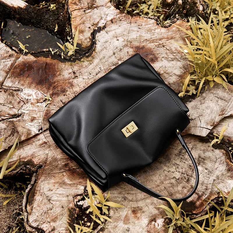 Nalandu Elegant Leather Satchel Bag - Black