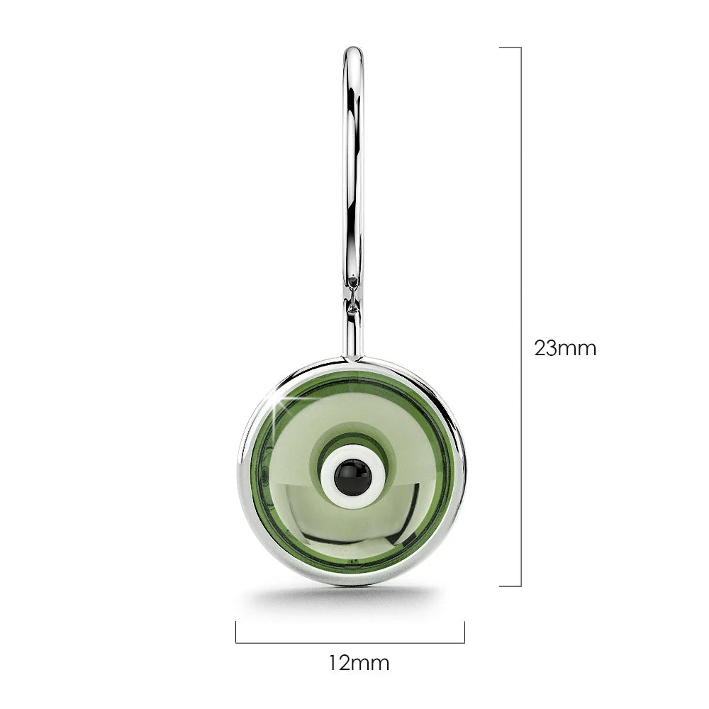 Solid 925 Sterling Silver Saucers Earrings Green