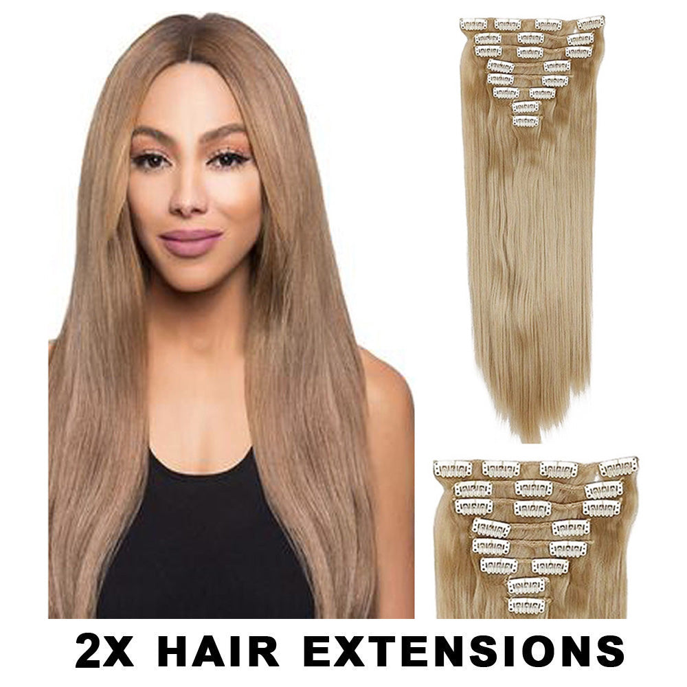 2Pcs Single Colour High Grade Dark Blonde Synthetic Hair 7Piece 16Clips 22" Straight 2X