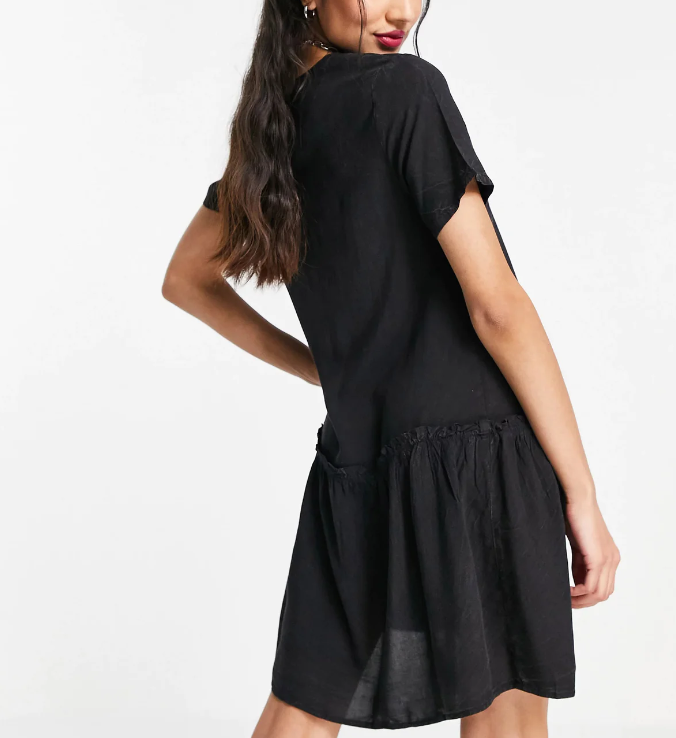 Wednesday'S Girl Mini Smock Dress With Peplum Hem In Vintage Wash Denim