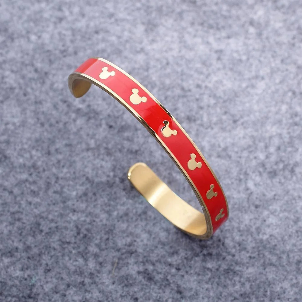 Bullion Gold Mickey Mini Enamel Cuff Bangle Red Gold